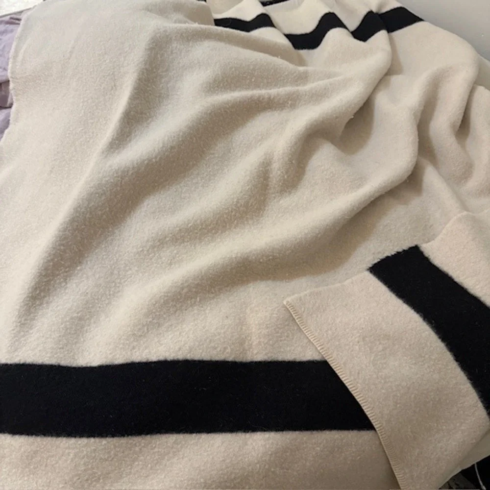 Blacksaw Siempre Recycled Alpaca Wool Blanket Black Stripe 59x79 Luxe Minimalist